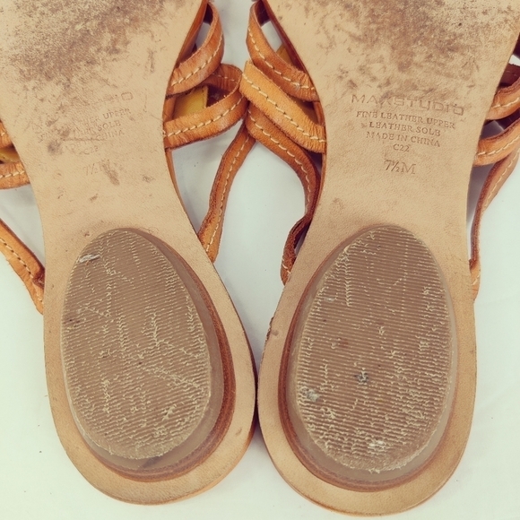 Max Studio Strappy Leather Flower Flat Sandal Flip Flop Slippers Brown Sz 7.5 - Picture 8 of 11